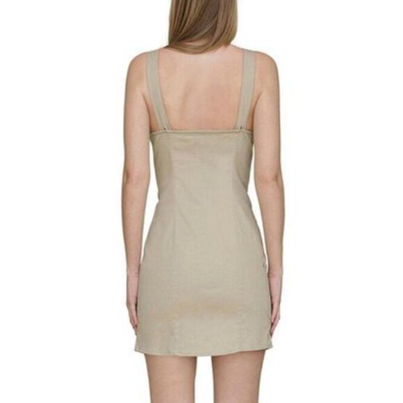 Avec Les Filles | Khaki Button-Front Mini Dress With Utility-Inspired Details - Picture 3 of 16